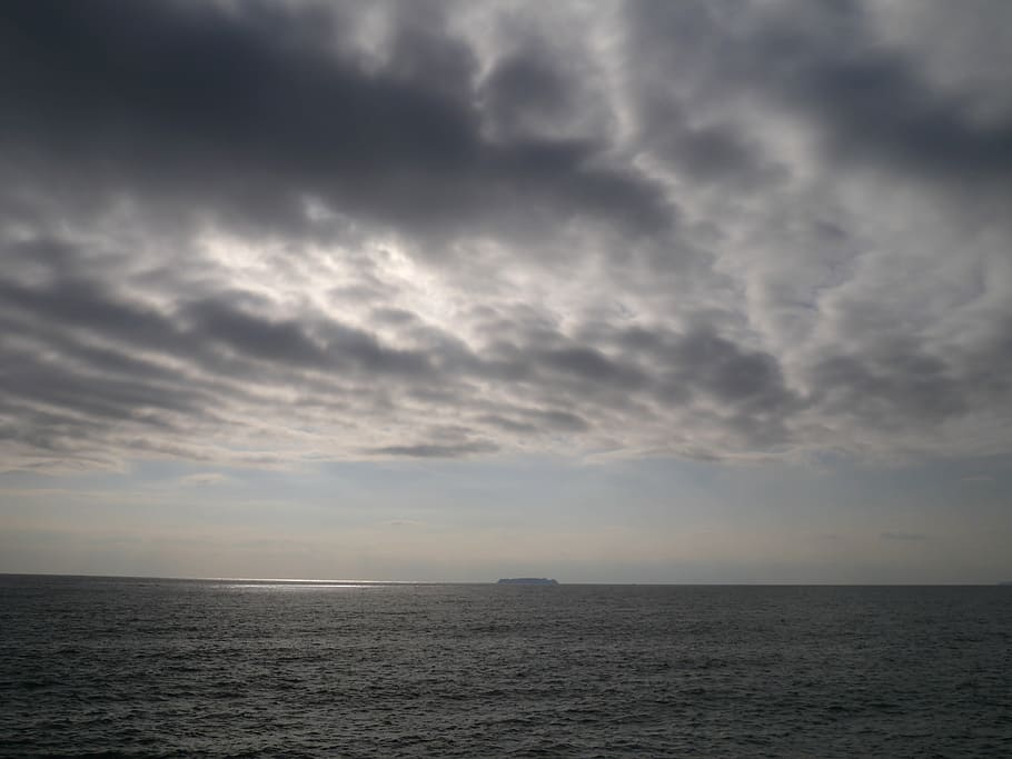 Morning, Sea, Light, Darkness, Gray, black, sun, cloud, sky, HD wallpaper