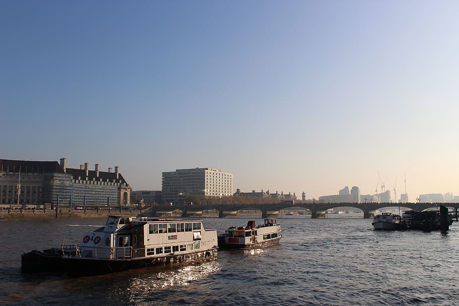 thames, river thames, london, city, bridge, water, boat, ship HD wallpaper