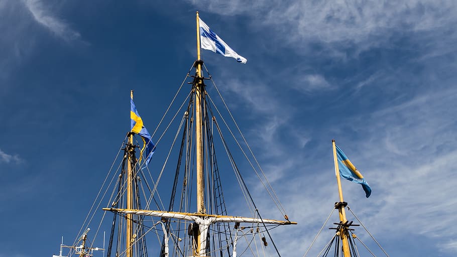 masts, rigging, flags, tall ship, wooden, historic, sail, sea HD wallpaper
