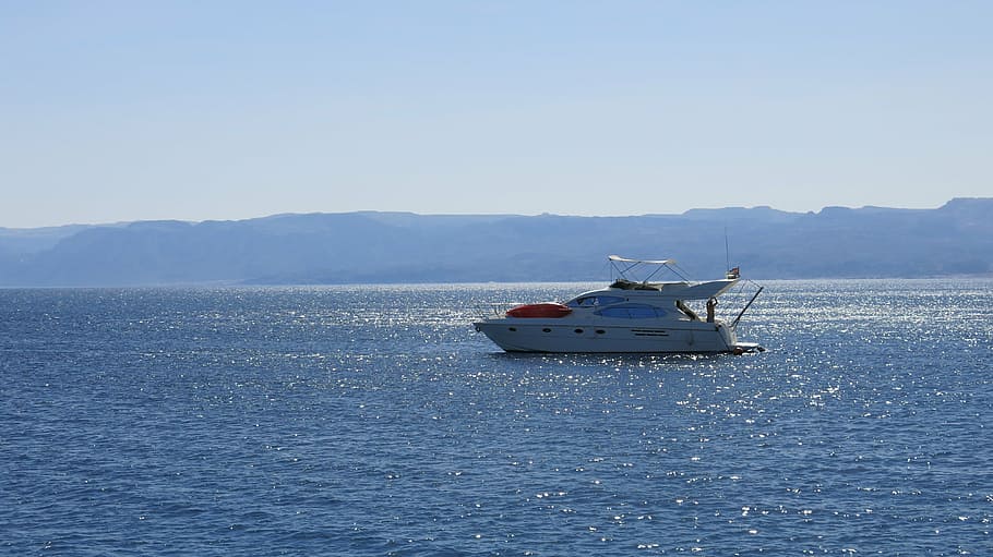 redsea, blue, gulf-of-aqaba, summer, bay, water, boat, nautical vessel, HD wallpaper