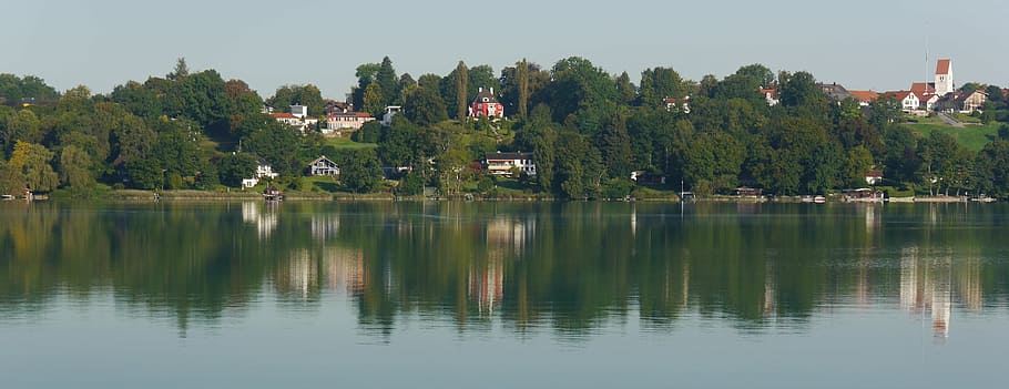 pilsensee, panoramic picture, waters, lake, reflection, nature, HD wallpaper