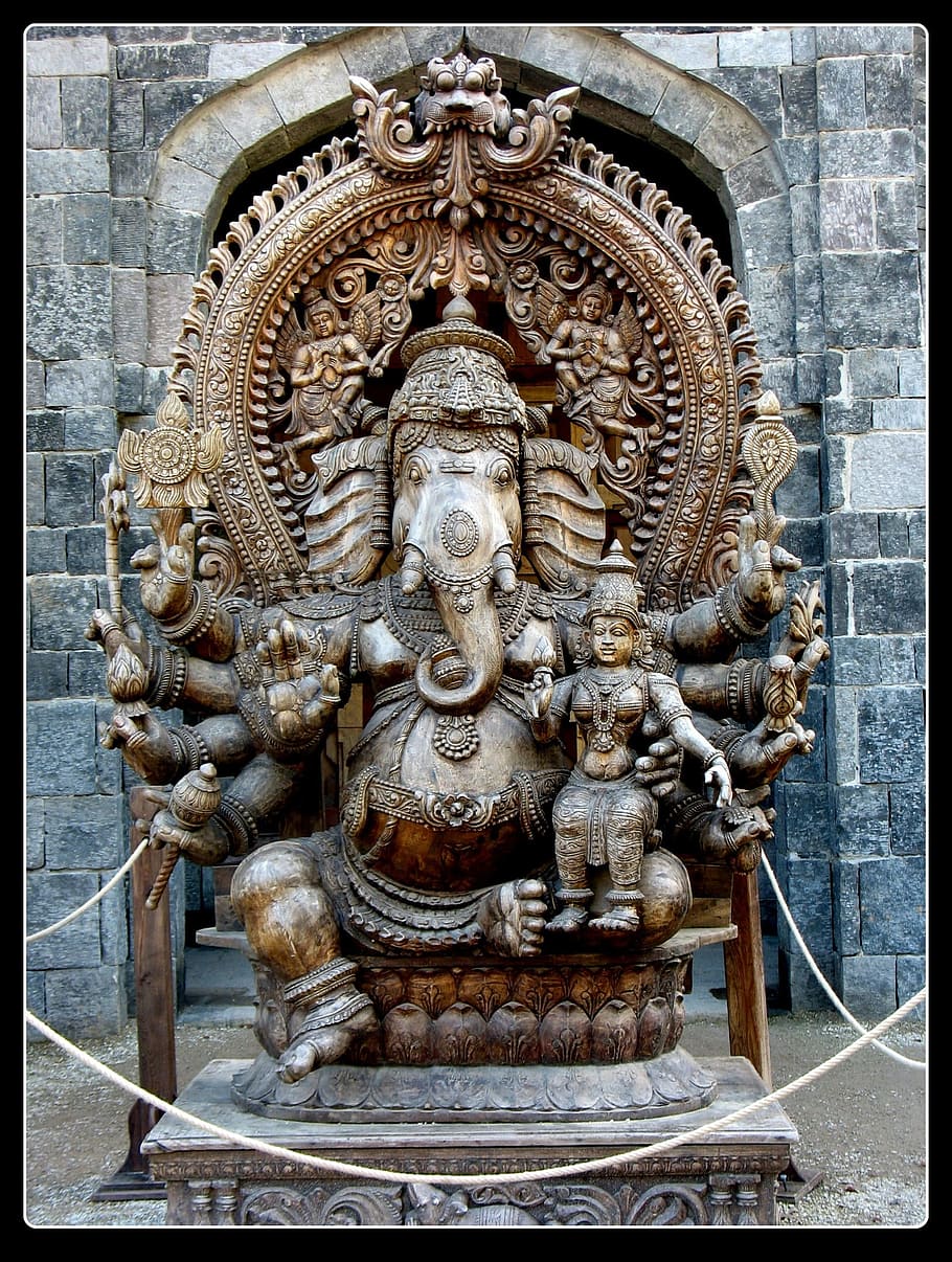 Ganesha statue, elephant, africa, religion, buddhism, art and craft, HD wallpaper
