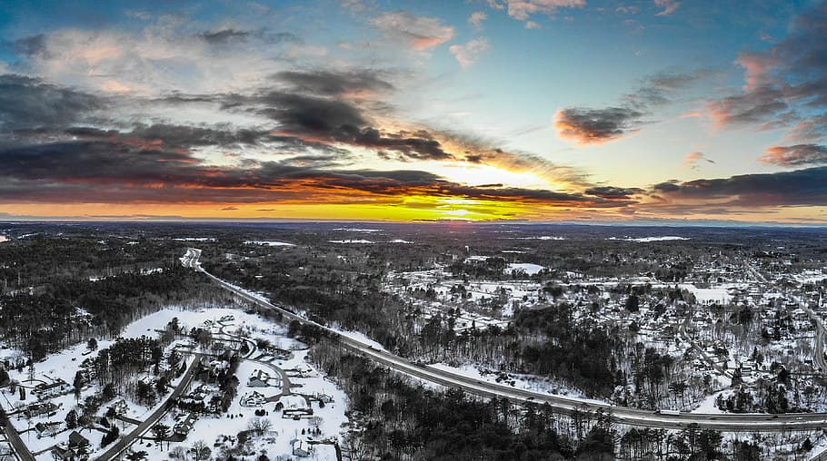 aerial photography of buildings and road, aerial photo of urban city HD wallpaper
