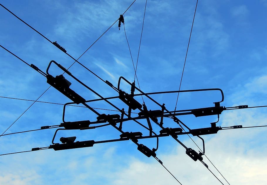 trolley, wire, current, voltage, electricity, engineering, power line, HD wallpaper