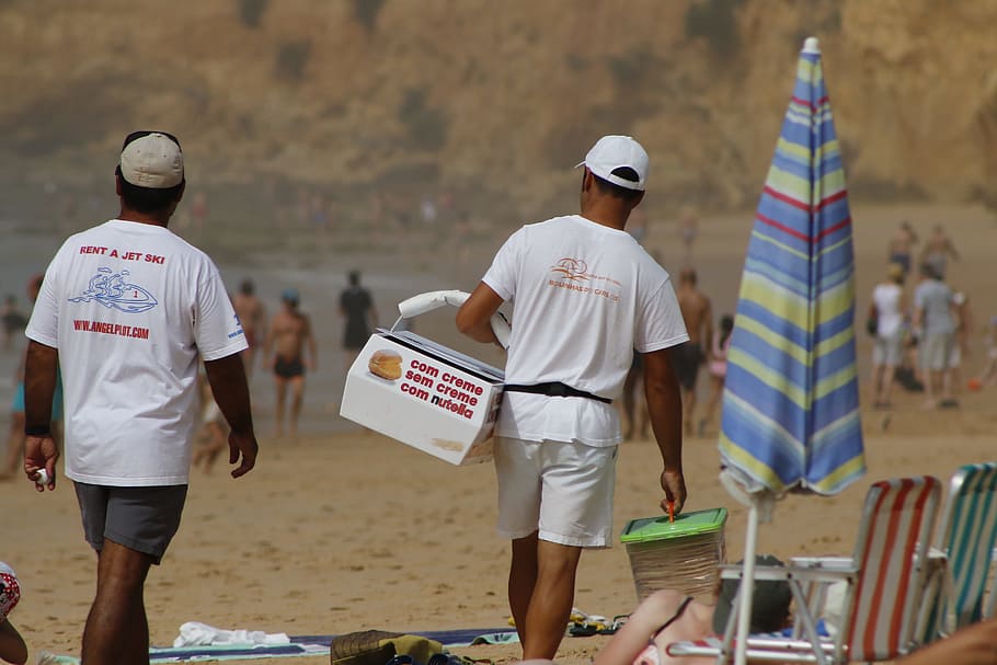 Seller, Wheels, Work, Beach, Sale, on wheels, people working HD wallpaper