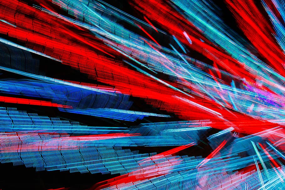 red and blue striped digital wallpaper, lights, art, abstract, HD wallpaper