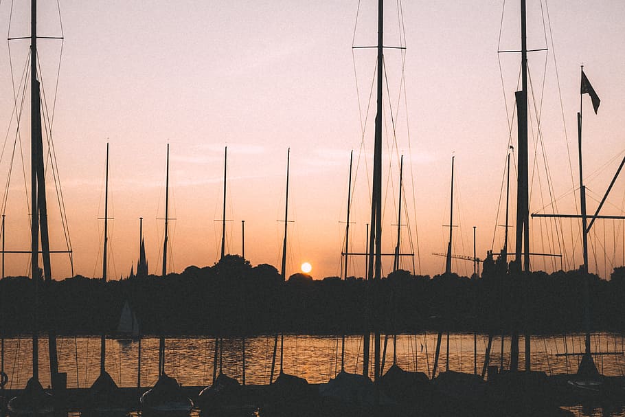 Evening Yacht Club, landscape, nature, other, sunset, silhouette HD wallpaper