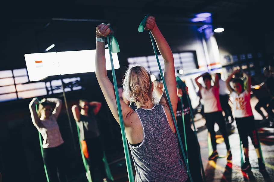 group of people in gym while exercising, group of people doing exercise HD wallpaper