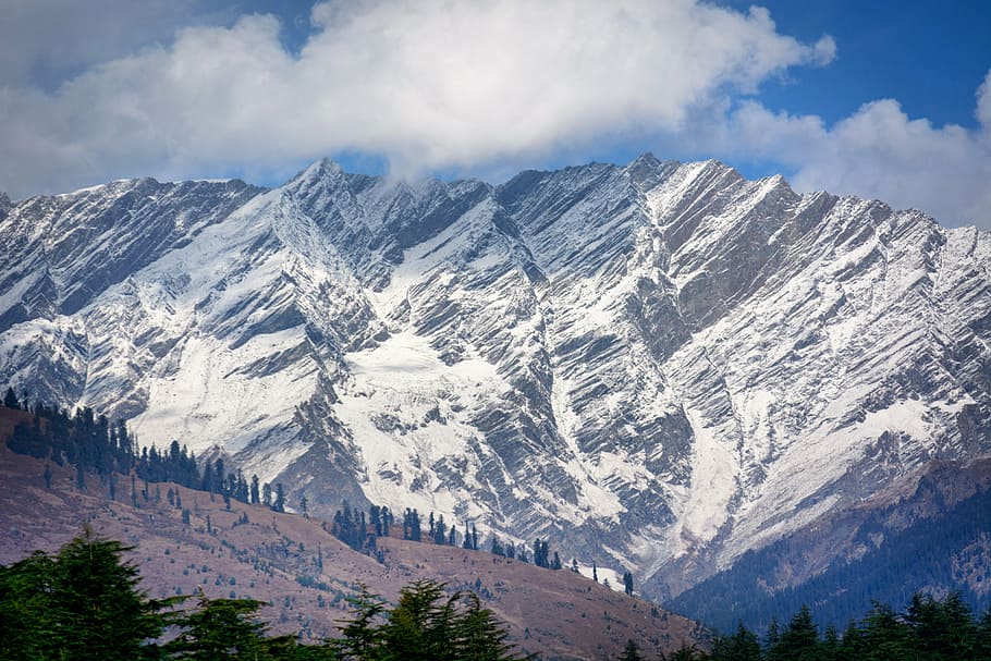 snowy mountain under blue sky, manali, himalayas, quiet, backdrop