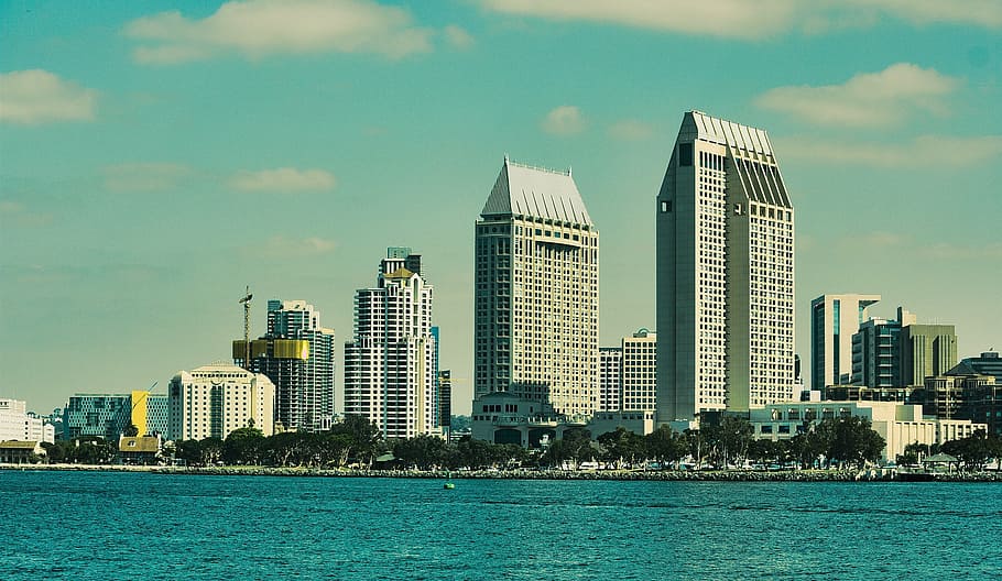 white high-rise buildings beside body of water at daytime, san diego, HD wallpaper