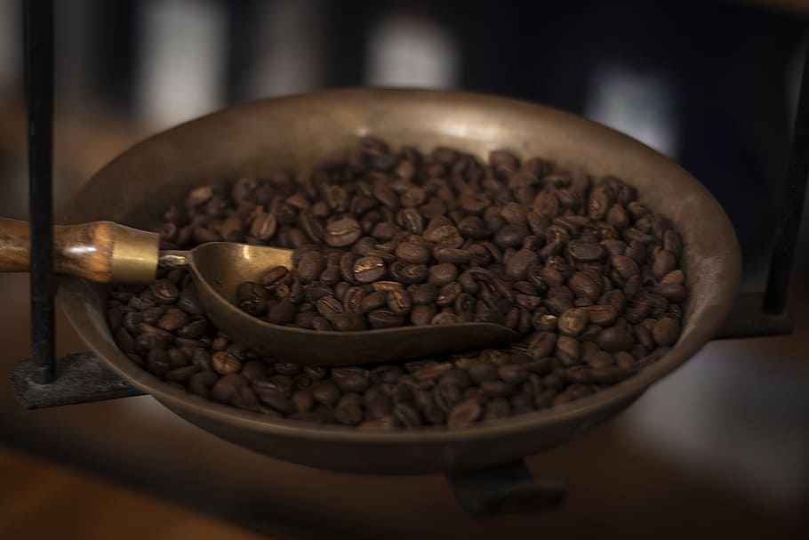 Coffee, Horizontal, Shell, Spoon, pan, beans, old, retro, weigh HD wallpaper
