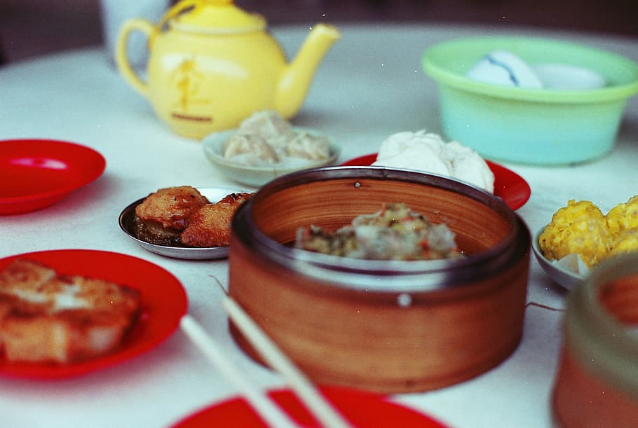 cooked foods on brown bowls and saucers, assorted japanese foods HD wallpaper