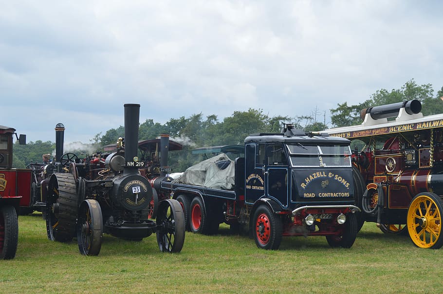 steam, engine, traction engine, sky, cloud - sky, mode of transportation HD wallpaper