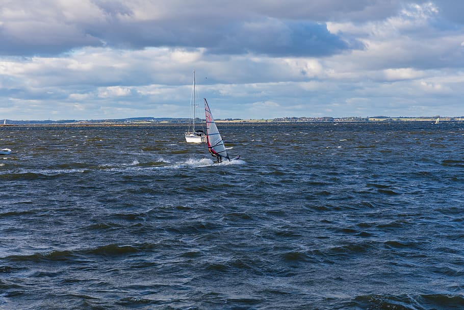 windsurfer, blown, speed, cloud - sky, sea, water, nautical vessel HD wallpaper