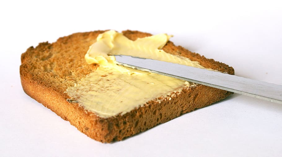 loaf bread with margarine, breakfast, butter, food, food and drink