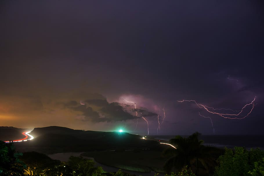 Thunder Storm, time-lapse photography of thunder, lightning, road HD wallpaper
