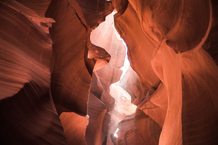 nature, cave, crevice, rocks, formation, red, lines, rock formation, HD wallpaper