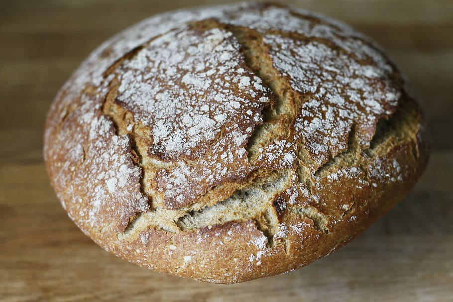 brown pastry bread with powder, flour, rye, home made, kitchen HD wallpaper