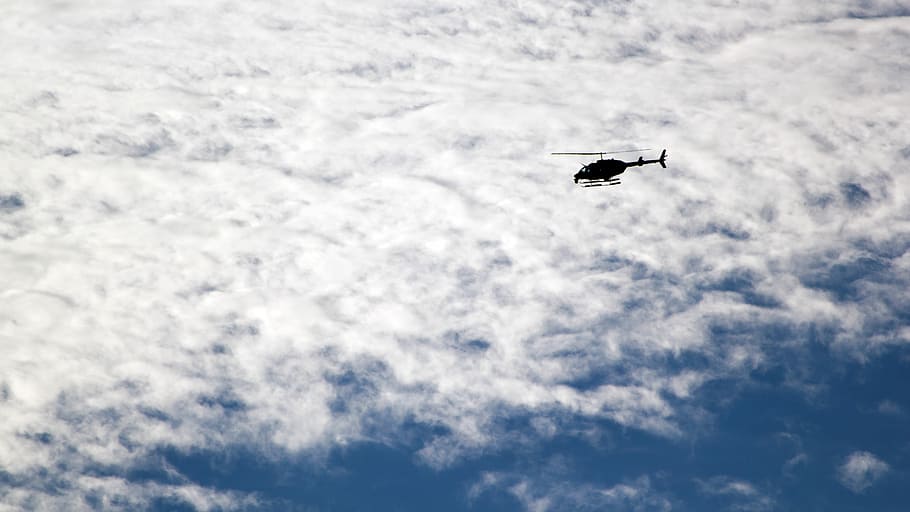 helicopter in the sky, silhouette of helicopter, cloud, aviation HD wallpaper