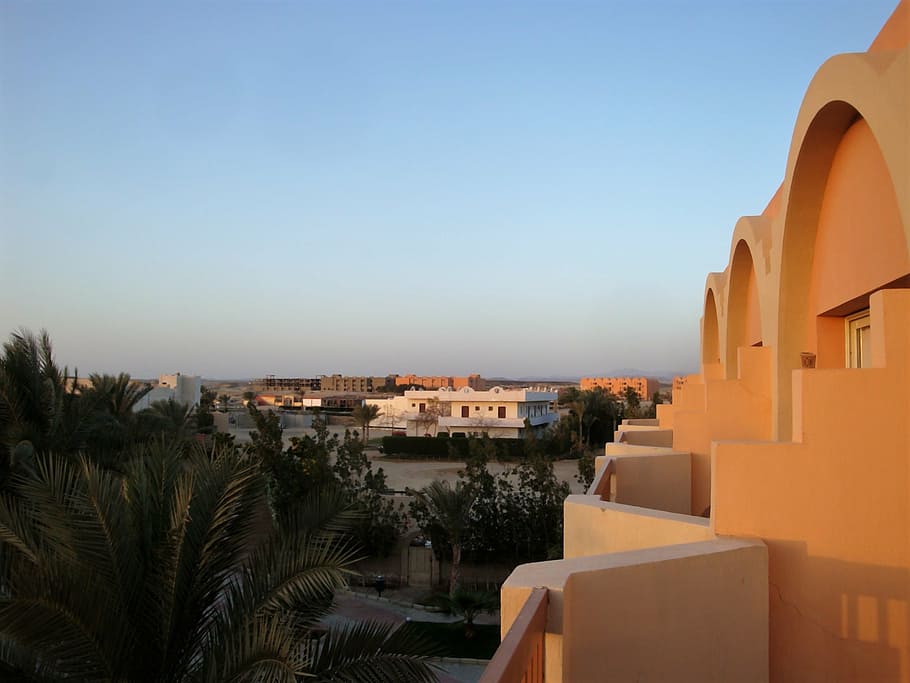 view, marsa alam, palm trees, architecture, building exterior HD wallpaper