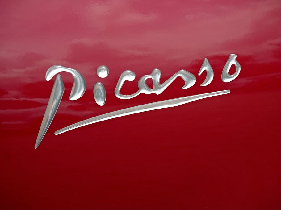 close-up photo of Picasso logo, citroen, signature, car, automobile, HD wallpaper