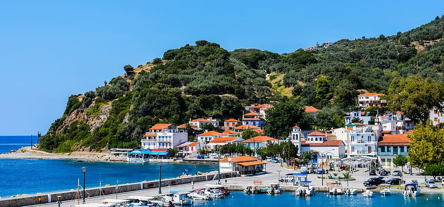 greece, skopelos, loutraki, port, village, island, greek, sporades, HD wallpaper