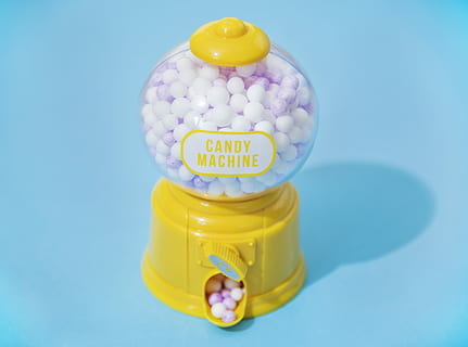 yellow candy machine dispenser on blue able, gum, chewing gum HD wallpaper