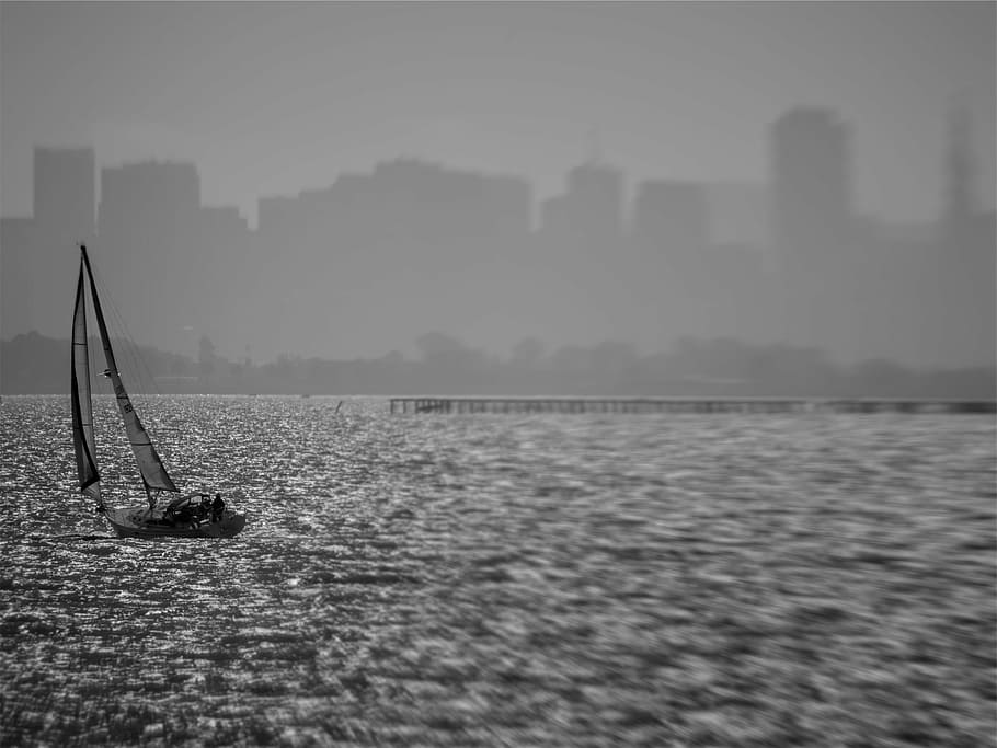 sailing boat on body of water, grayscale, photography, sailboat, HD wallpaper