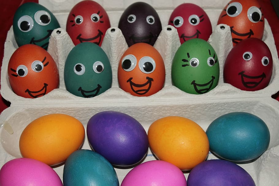 assorted-color Easter eggs with gray tray, happy easter, red HD wallpaper