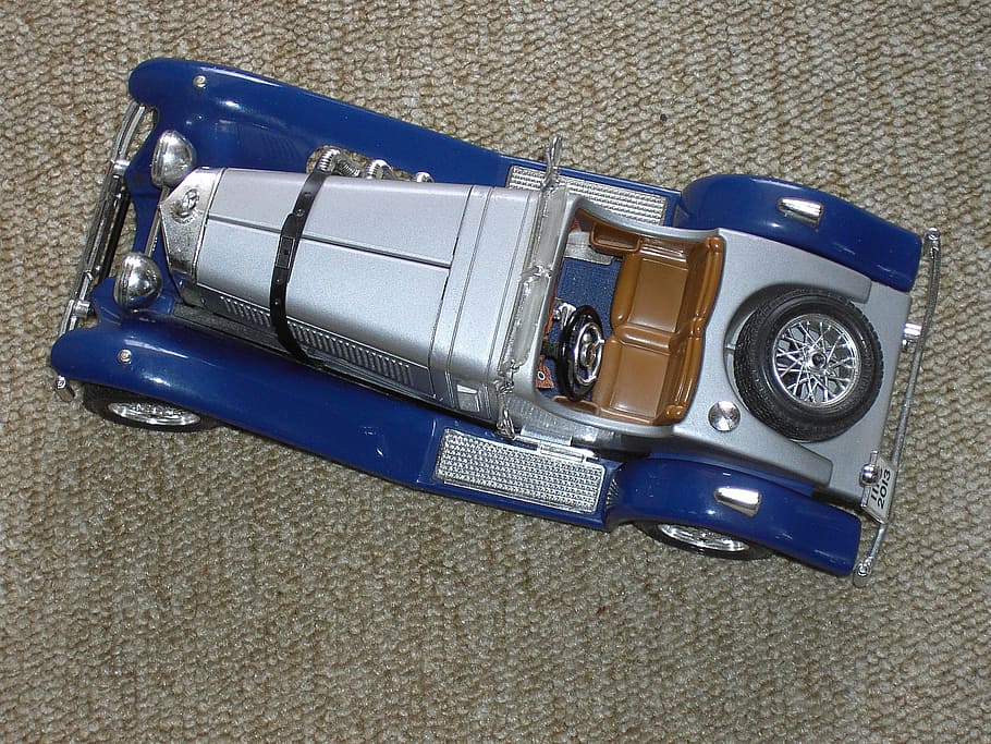 auto, model, oldtimer, toys, sports car, blue, white, model car HD wallpaper