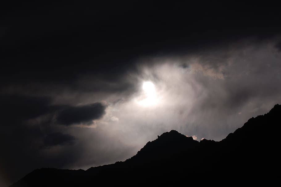 Sunset, Clouds, Dark, Evening, Dusk, mountaintop, landscape, HD wallpaper