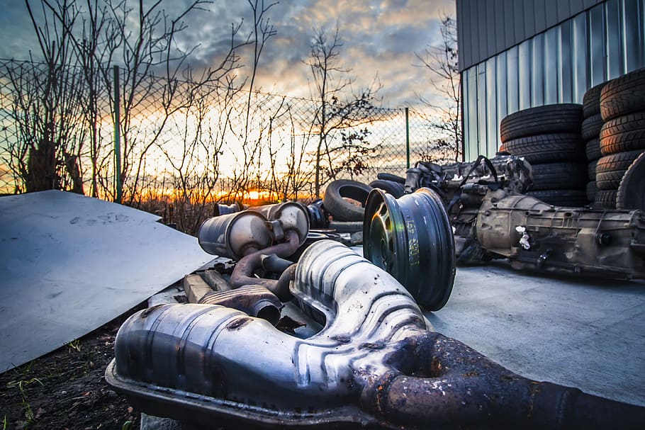 sunset, clouds, cloudy, industry, auto, automobile, machine, sunrise HD wallpaper
