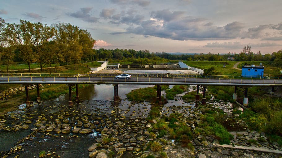 water, river, bridge, architecture, footbridge, way, tree, nature HD wallpaper