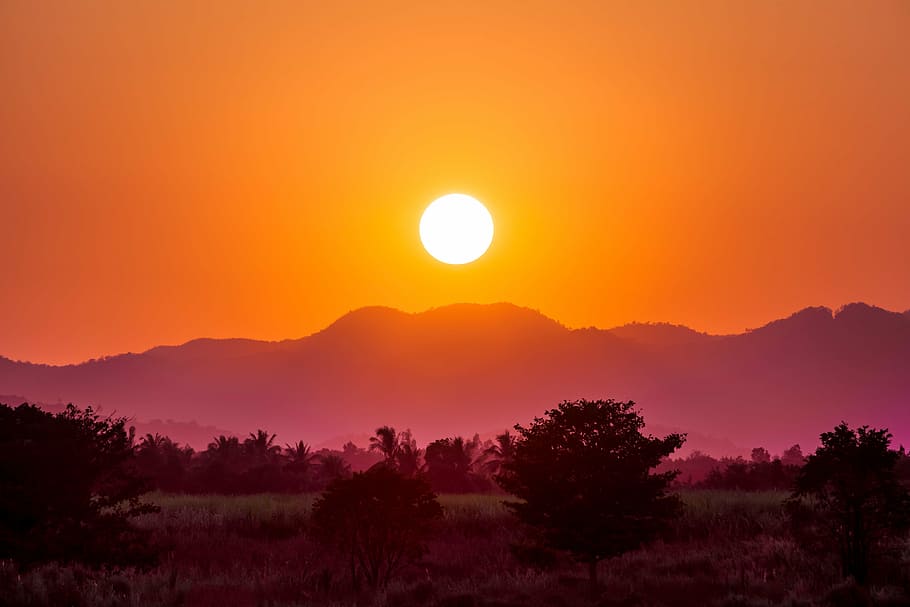 sunset, hill, mountain, sunset landscape, outdoor, scenery HD wallpaper