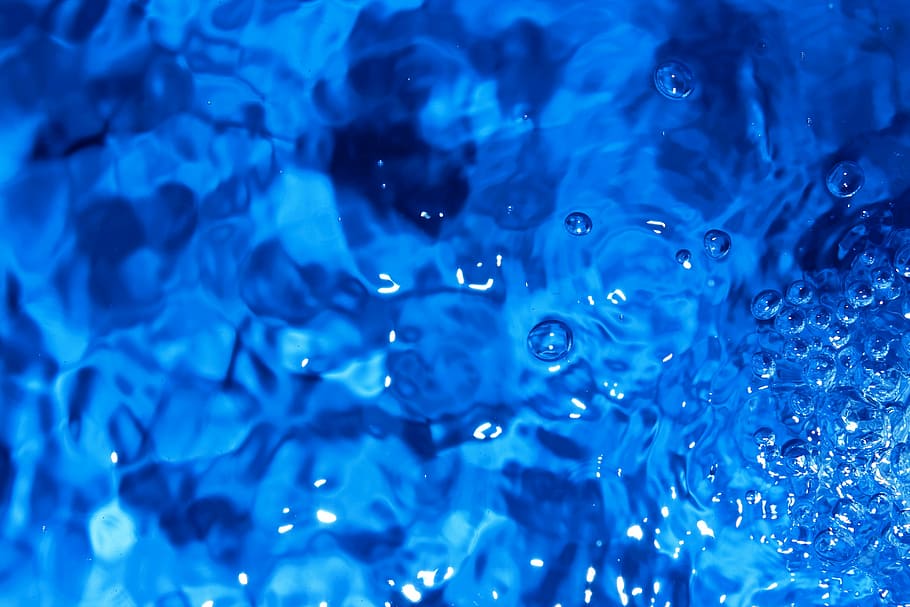 close-up photo of body of water, pool, bubbles, blue, drop HD wallpaper