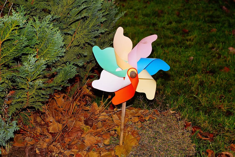 garden, plastic, pinwheel, object, dynamics, color, farbenspiel, HD wallpaper