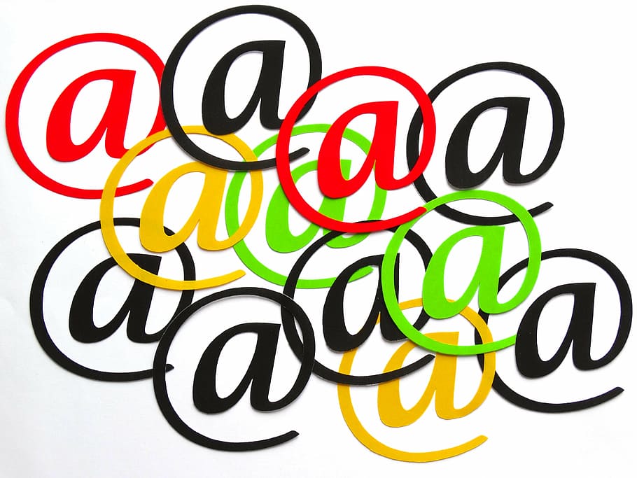 assorted-color @ symbol on white background, www, internet HD wallpaper