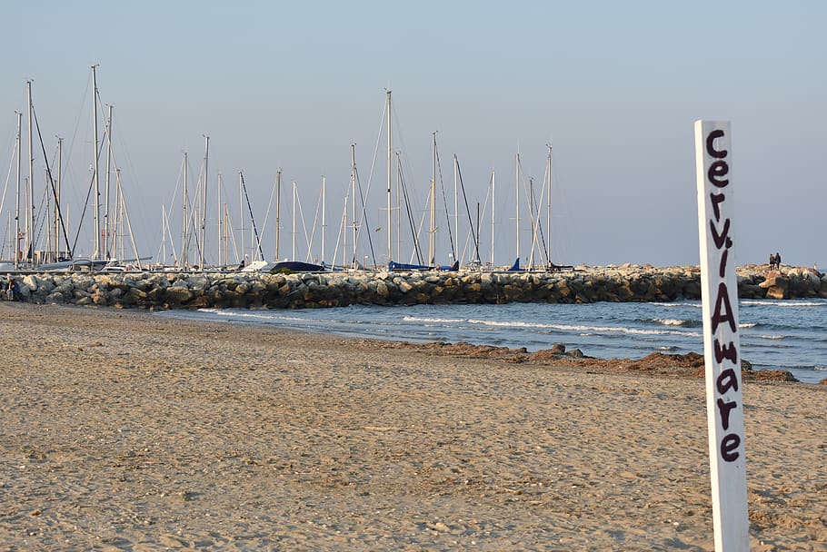 cervia, sea, beach, sky, water, land, clear sky, nature, no people HD wallpaper