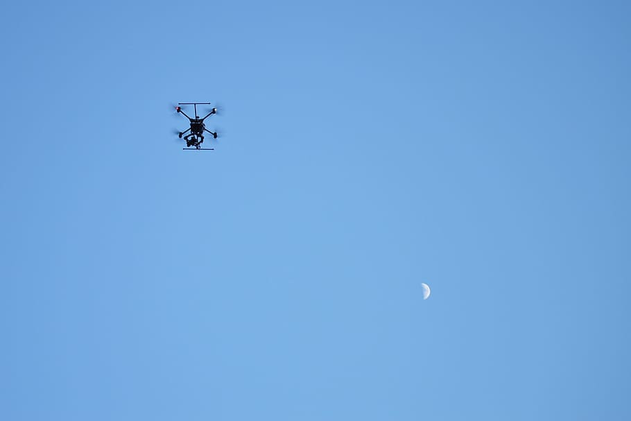 drone, air, moon, technology, remote, aircraft, copter, flight HD wallpaper