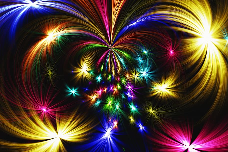 fireworks, star, abstract, colorful, rocket, new year's day, new year's eve, HD wallpaper