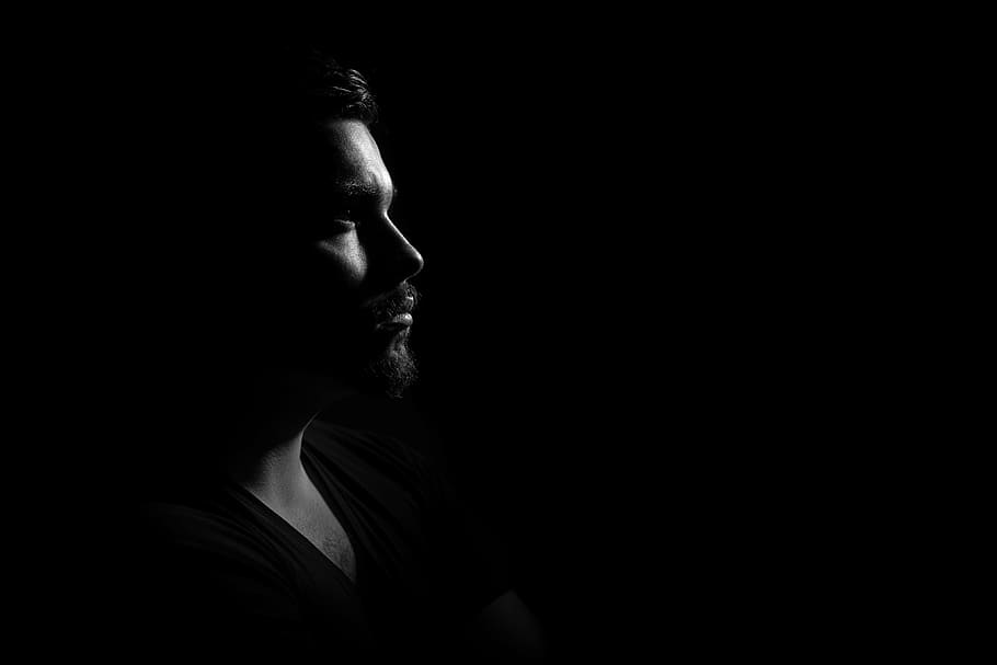 gray scale photo of man, studio, portrait, light, about, story HD wallpaper