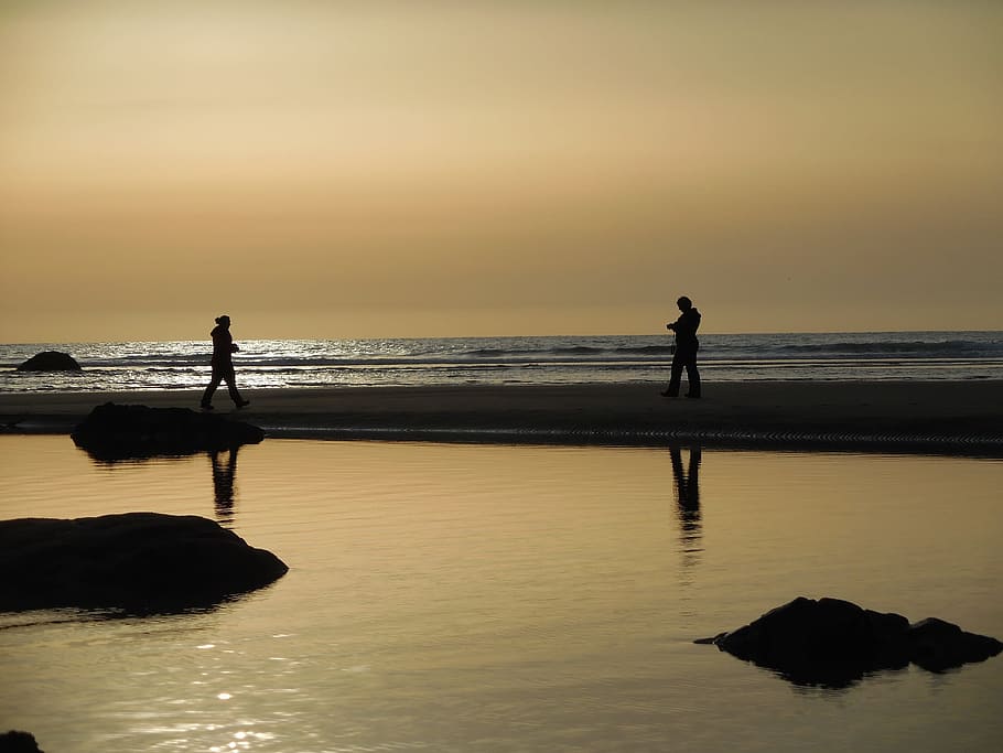 sunset, beach, ocean, sand, sea, water, evening, dusk, twilight HD wallpaper