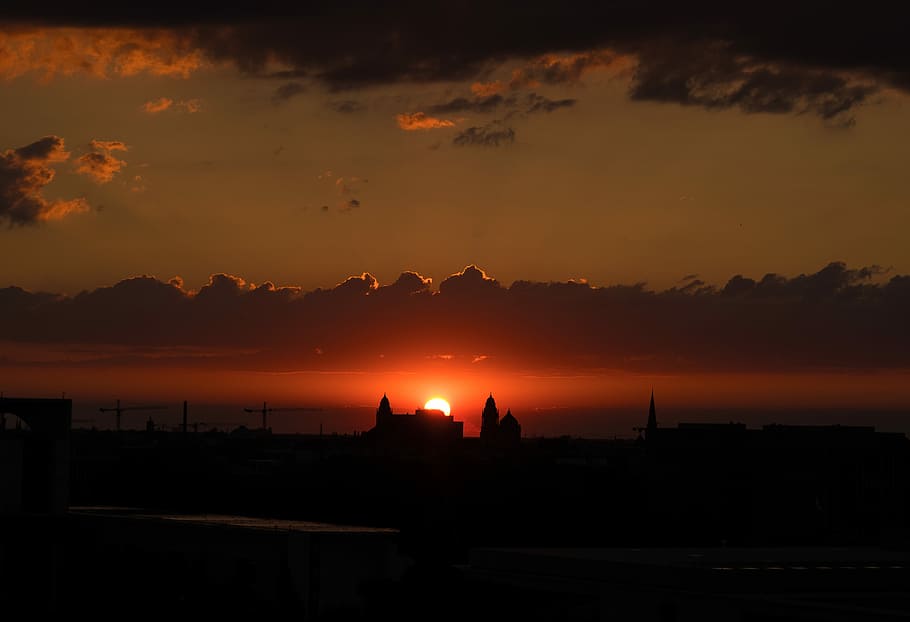 sunset, silhouette photography of sunset, sunrise, orange, cloud HD wallpaper