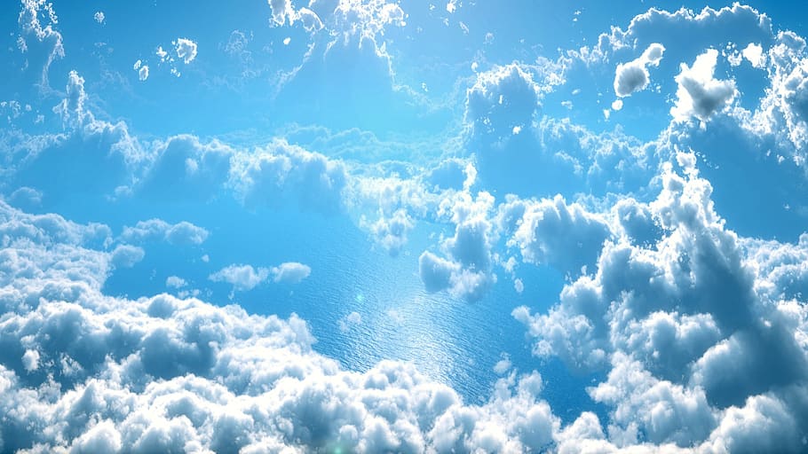 cloudy sky photography during daytime, clouds, blue, water HD wallpaper