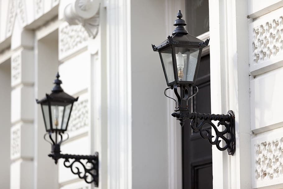 turned off black sconces, black steel, fixtures, light, decorative HD wallpaper