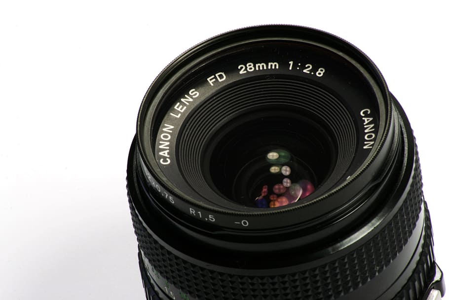 black Canon Lens FD 28mm 1:2.8 camera lens, technical, photography HD wallpaper
