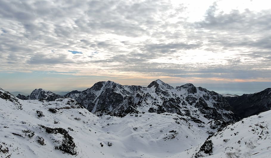 mountains, snow, clouds, sky, alps, carega, landscape, italy HD wallpaper