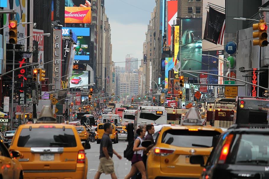 in new york city, mass, crowded, taxi, yellow, traffic, plugin, HD wallpaper