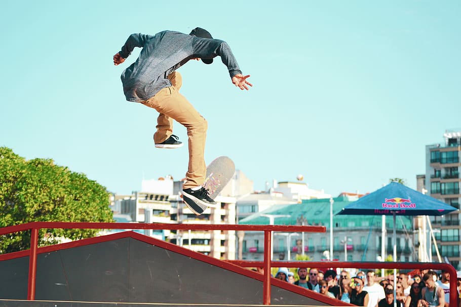 Public Domain. man doing skateboard tricks, person performing skateboard tr...