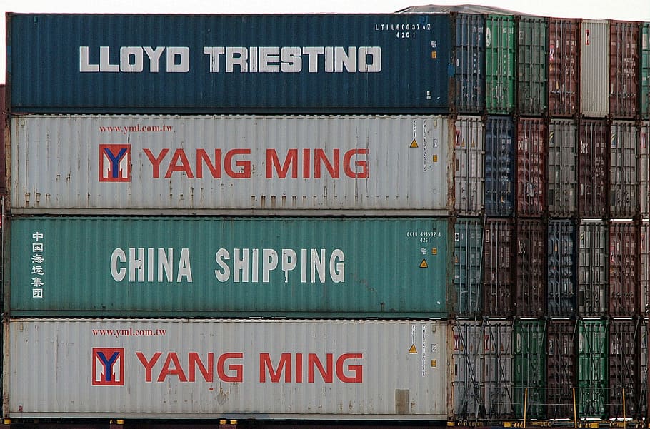 container, transport, cargo, charge, stack, text, western script HD wallpaper